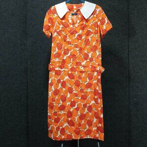 1960's Orange and White Floral Drop Waist Bow Dress